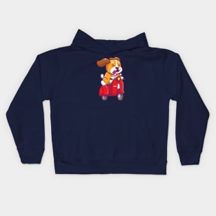 Cute dog ridding scooter Kids Hoodie